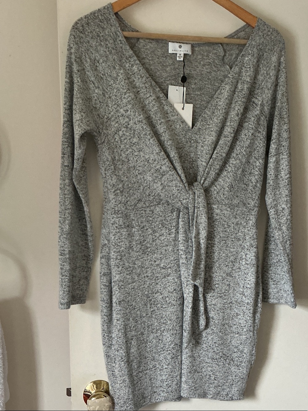 SOCIALITE Soft Knit Gray Tie-Waist Dress